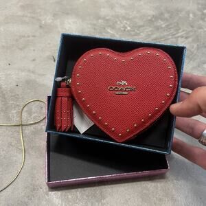 NWT Coach Heart Coin Purse Leather Red 65491B